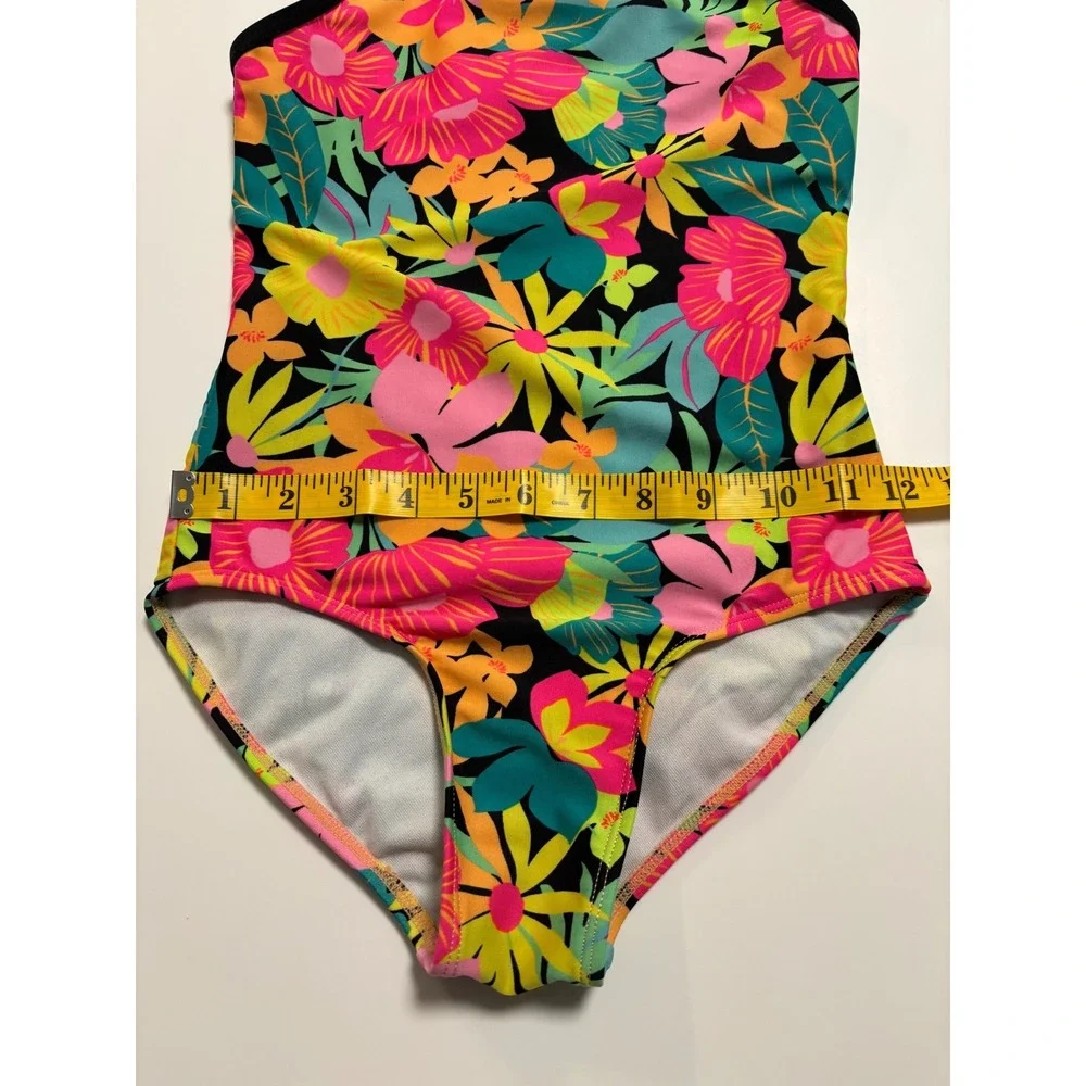 Cat & Jack Girls Swimsuit Size M 8 Tropical Floral One Piece Cross Back Tie Pink